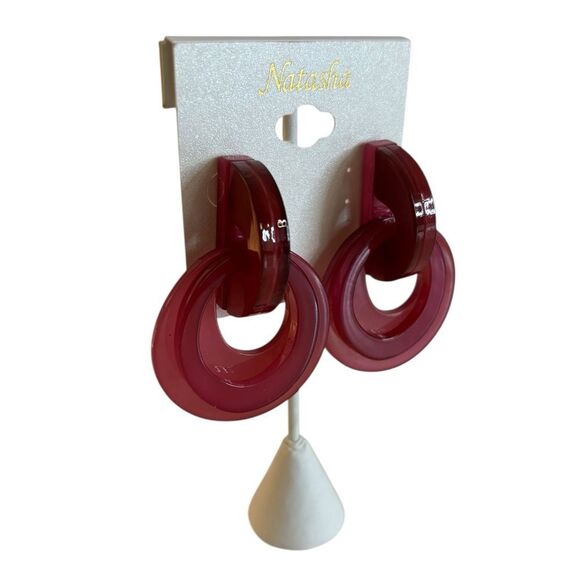 Natasha Modern Red Acrylic Multiple Hoop Earrings - Picture 3 of 6